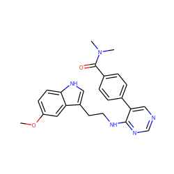 COc1ccc2[nH]cc(CCNc3ncncc3-c3ccc(C(=O)N(C)C)cc3)c2c1 ZINC000004264953