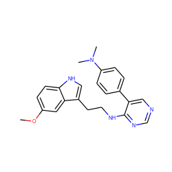 COc1ccc2[nH]cc(CCNc3ncncc3-c3ccc(N(C)C)cc3)c2c1 ZINC000004258543