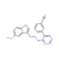 COc1ccc2[nH]cc(CCNc3ncncc3-c3cccc(C#N)c3)c2c1 ZINC000004264852