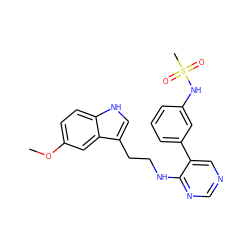 COc1ccc2[nH]cc(CCNc3ncncc3-c3cccc(NS(C)(=O)=O)c3)c2c1 ZINC000004257389