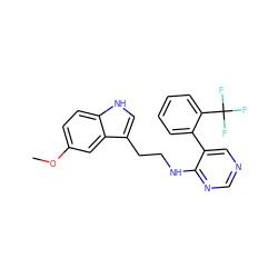 COc1ccc2[nH]cc(CCNc3ncncc3-c3ccccc3C(F)(F)F)c2c1 ZINC000004239317