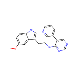 COc1ccc2[nH]cc(CCNc3ncncc3-c3cccnc3)c2c1 ZINC000004258352