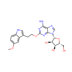 COc1ccc2[nH]cc(CCOc3nc(N)c4ncn([C@@H]5O[C@H](CO)[C@@H](O)[C@H]5O)c4n3)c2c1 ZINC000028634739