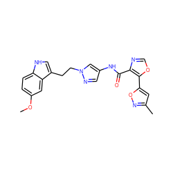 COc1ccc2[nH]cc(CCn3cc(NC(=O)c4ncoc4-c4cc(C)no4)cn3)c2c1 ZINC000201514374