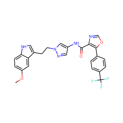 COc1ccc2[nH]cc(CCn3cc(NC(=O)c4ncoc4-c4ccc(C(F)(F)F)cc4)cn3)c2c1 ZINC000201547714