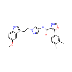 COc1ccc2[nH]cc(CCn3cc(NC(=O)c4ncoc4-c4ccc(C)c(C)c4)cn3)c2c1 ZINC000201579816