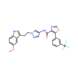 COc1ccc2[nH]cc(CCn3cc(NC(=O)c4ncoc4-c4cccc(C(F)(F)F)c4)cn3)c2c1 ZINC001772646728