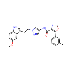 COc1ccc2[nH]cc(CCn3cc(NC(=O)c4ncoc4-c4cccc(C)c4)cn3)c2c1 ZINC000201547668