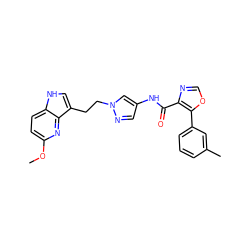 COc1ccc2[nH]cc(CCn3cc(NC(=O)c4ncoc4-c4cccc(C)c4)cn3)c2n1 ZINC000201514477