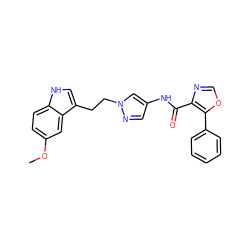 COc1ccc2[nH]cc(CCn3cc(NC(=O)c4ncoc4-c4ccccc4)cn3)c2c1 ZINC000203414930