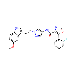 COc1ccc2[nH]cc(CCn3cc(NC(=O)c4ncoc4-c4ccccc4F)cn3)c2c1 ZINC000201519811