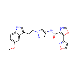 COc1ccc2[nH]cc(CCn3cc(NC(=O)c4ncoc4-c4ccon4)cn3)c2c1 ZINC000201579768