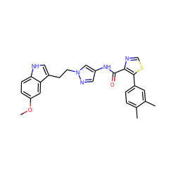 COc1ccc2[nH]cc(CCn3cc(NC(=O)c4ncsc4-c4ccc(C)c(C)c4)cn3)c2c1 ZINC000201560318