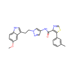 COc1ccc2[nH]cc(CCn3cc(NC(=O)c4ncsc4-c4cccc(C)c4)cn3)c2c1 ZINC000201588695