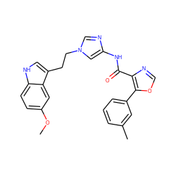 COc1ccc2[nH]cc(CCn3cnc(NC(=O)c4ncoc4-c4cccc(C)c4)c3)c2c1 ZINC000201588783