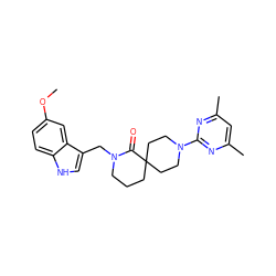 COc1ccc2[nH]cc(CN3CCCC4(CCN(c5nc(C)cc(C)n5)CC4)C3=O)c2c1 ZINC000096285050