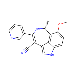 COc1ccc2[nH]cc3c2c1[C@@H](C)NC(c1cccnc1)=C3C#N ZINC001772593520