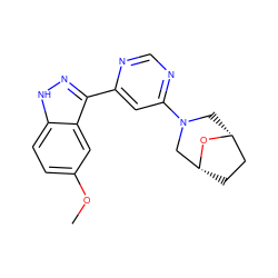 COc1ccc2[nH]nc(-c3cc(N4C[C@@H]5CC[C@H](C4)O5)ncn3)c2c1 ZINC001772589634