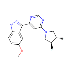 COc1ccc2[nH]nc(-c3cc(N4C[C@H](F)[C@@H](F)C4)ncn3)c2c1 ZINC000225566839