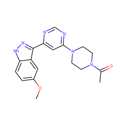 COc1ccc2[nH]nc(-c3cc(N4CCN(C(C)=O)CC4)ncn3)c2c1 ZINC000225558847