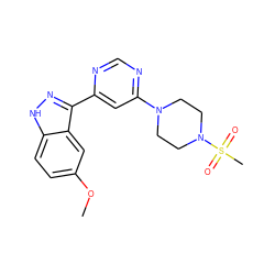 COc1ccc2[nH]nc(-c3cc(N4CCN(S(C)(=O)=O)CC4)ncn3)c2c1 ZINC000225567305