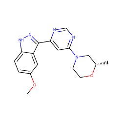 COc1ccc2[nH]nc(-c3cc(N4CCO[C@@H](C)C4)ncn3)c2c1 ZINC000225556914