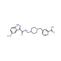 COc1ccc2[nH]nc(C(=O)NCC3CCN(Cc4ccnc(C(=O)O)c4)CC3)c2c1 ZINC000220785943