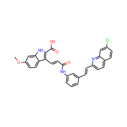 COc1ccc2c(/C=C/C(=O)Nc3cccc(/C=C/c4ccc5ccc(Cl)cc5n4)c3)c(C(=O)O)[nH]c2c1 ZINC000653821026