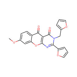 COc1ccc2c(=O)c3c(=O)n(Cc4ccco4)c(-c4ccco4)nc3oc2c1 ZINC000002232227