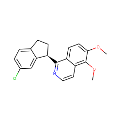 COc1ccc2c([C@@H]3CCc4ccc(Cl)cc43)nccc2c1OC ZINC000474609629
