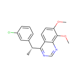 COc1ccc2c([C@H](C)c3cccc(Cl)c3)ncnc2c1OC ZINC000474609345