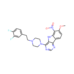 COc1ccc2c([nH]c3c(N4CCN(CCc5ccc(F)c(F)c5)CC4)ncnc32)c1[N+](=O)[O-] ZINC000100989801