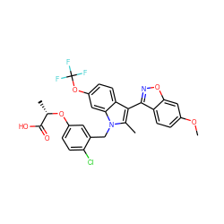 COc1ccc2c(-c3c(C)n(Cc4cc(O[C@@H](C)C(=O)O)ccc4Cl)c4cc(OC(F)(F)F)ccc34)noc2c1 ZINC000039958438