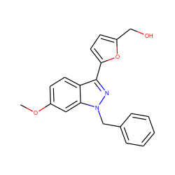 COc1ccc2c(-c3ccc(CO)o3)nn(Cc3ccccc3)c2c1 ZINC000013864626