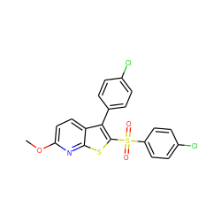 COc1ccc2c(-c3ccc(Cl)cc3)c(S(=O)(=O)c3ccc(Cl)cc3)sc2n1 ZINC000299868815