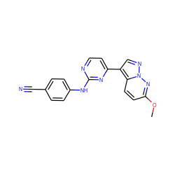 COc1ccc2c(-c3ccnc(Nc4ccc(C#N)cc4)n3)cnn2n1 ZINC000013582623