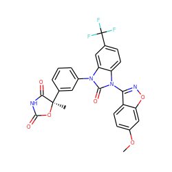 COc1ccc2c(-n3c(=O)n(-c4cccc([C@@]5(C)OC(=O)NC5=O)c4)c4cc(C(F)(F)F)ccc43)noc2c1 ZINC000073198164