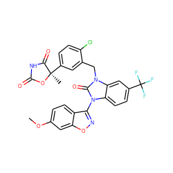 COc1ccc2c(-n3c(=O)n(Cc4cc([C@@]5(C)OC(=O)NC5=O)ccc4Cl)c4cc(C(F)(F)F)ccc43)noc2c1 ZINC000082157206