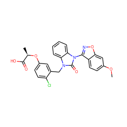 COc1ccc2c(-n3c(=O)n(Cc4cc(O[C@H](C)C(=O)O)ccc4Cl)c4ccccc43)noc2c1 ZINC000073199226