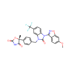 COc1ccc2c(-n3c(=O)n(Cc4ccc([C@@]5(C)OC(=O)NC5=O)cc4)c4cc(C(F)(F)F)ccc43)noc2c1 ZINC000073198144
