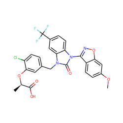 COc1ccc2c(-n3c(=O)n(Cc4ccc(Cl)c(O[C@H](C)C(=O)O)c4)c4cc(C(F)(F)F)ccc43)noc2c1 ZINC000073198893