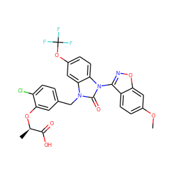 COc1ccc2c(-n3c(=O)n(Cc4ccc(Cl)c(O[C@H](C)C(=O)O)c4)c4cc(OC(F)(F)F)ccc43)noc2c1 ZINC000073200100