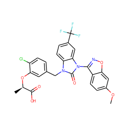 COc1ccc2c(-n3c(=O)n(Cc4ccc(Cl)c(O[C@H](C)C(=O)O)c4)c4ccc(C(F)(F)F)cc43)noc2c1 ZINC000073200101