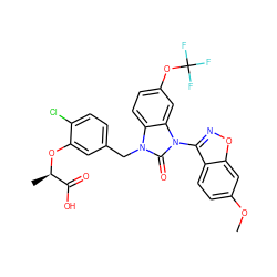 COc1ccc2c(-n3c(=O)n(Cc4ccc(Cl)c(O[C@H](C)C(=O)O)c4)c4ccc(OC(F)(F)F)cc43)noc2c1 ZINC000073200102