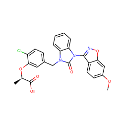 COc1ccc2c(-n3c(=O)n(Cc4ccc(Cl)c(O[C@H](C)C(=O)O)c4)c4ccccc43)noc2c1 ZINC000082157209