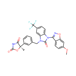 COc1ccc2c(-n3c(=O)n(Cc4cccc([C@@]5(C)OC(=O)NC5=O)c4)c4cc(C(F)(F)F)ccc43)noc2c1 ZINC000073198145