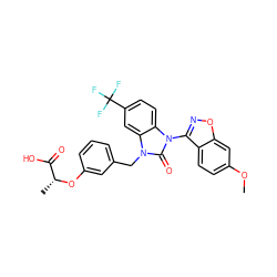 COc1ccc2c(-n3c(=O)n(Cc4cccc(O[C@H](C)C(=O)O)c4)c4cc(C(F)(F)F)ccc43)noc2c1 ZINC000082155193