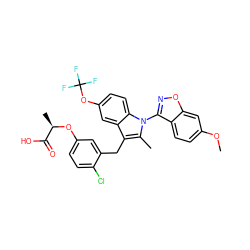 COc1ccc2c(-n3c(C)c(Cc4cc(O[C@H](C)C(=O)O)ccc4Cl)c4cc(OC(F)(F)F)ccc43)noc2c1 ZINC000028475539