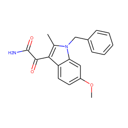 COc1ccc2c(C(=O)C(N)=O)c(C)n(Cc3ccccc3)c2c1 ZINC000013446094