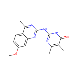 COc1ccc2c(C)nc(Nc3nc(C)c(C)c(=O)[nH]3)nc2c1 ZINC000008838164